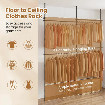 Floor to Ceiling Clothes Rack with 4 Rods