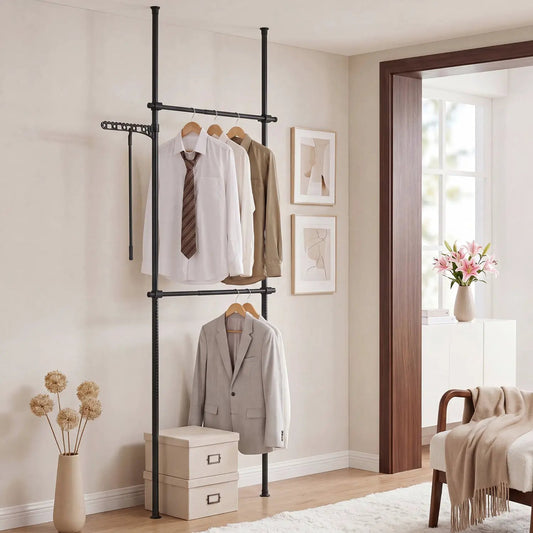 Floor to ceiling clothes rack with 2 hanging rods, adjustable, black DirectDeals on Tampa Home & Garden Store
