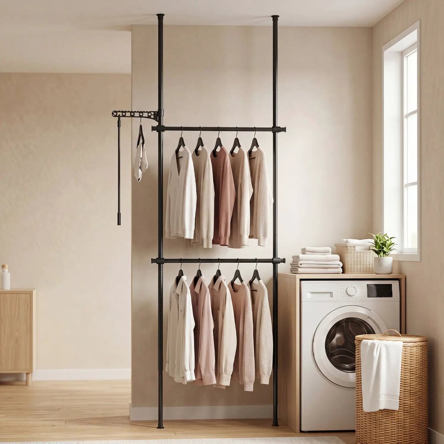Floor to Ceiling Clothes Rack with 2 Rods
