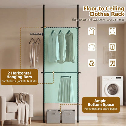 Floor to Ceiling Clothes Rack with 2 Rods