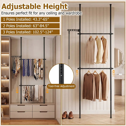 Floor to Ceiling Clothes Rack with 2 Rods