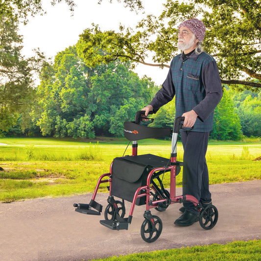 2-in-1 Adjustable Folding Handle Rollator Walker with Storage Space - Tampa Home & Garden Store