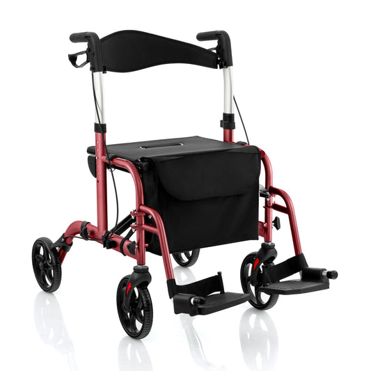 2-in-1 Adjustable Folding Handle Rollator Walker with Storage Space - Tampa Home & Garden Store