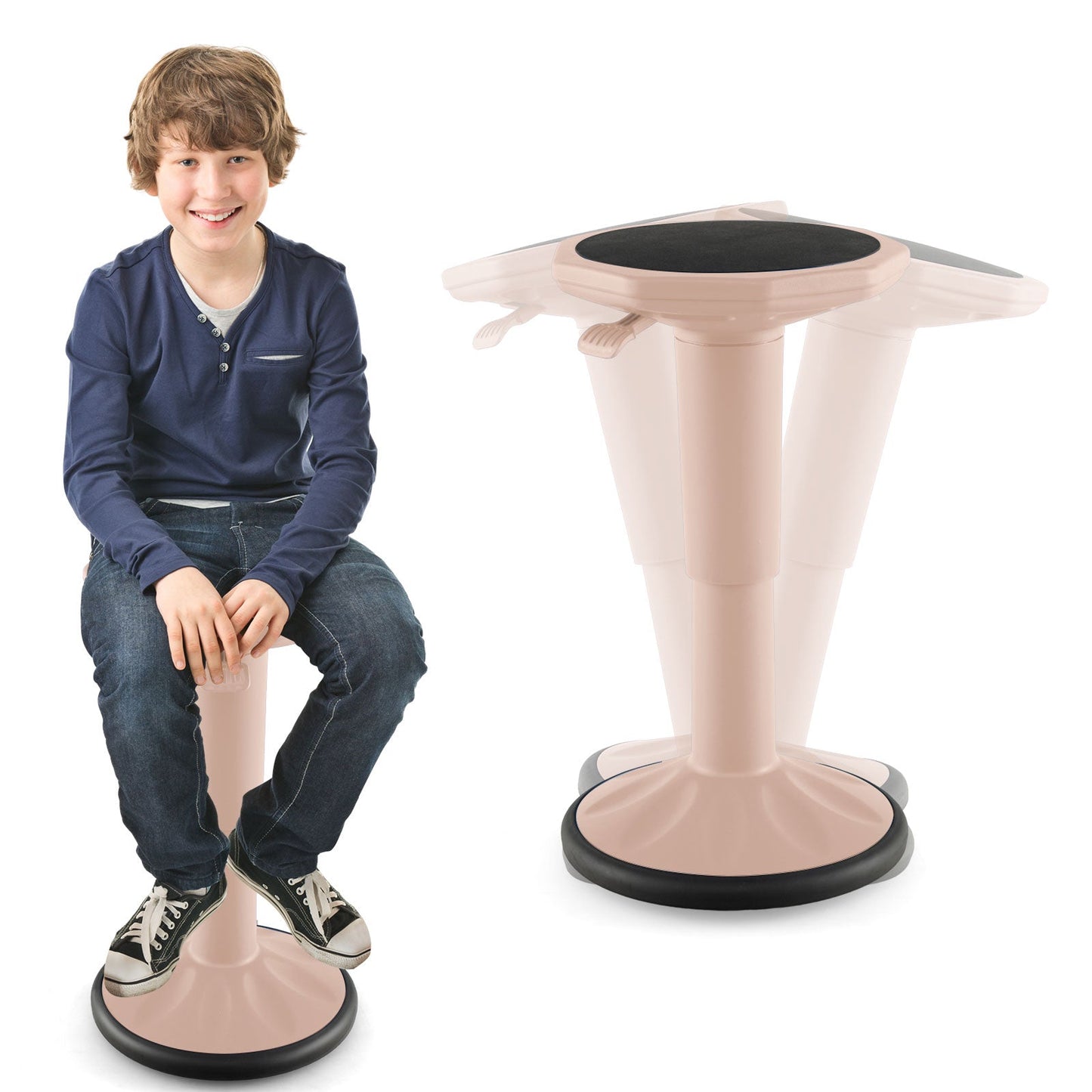 Taburete ajustable de aprendizaje activo para oficina en casa con asiento acolchado - Negro