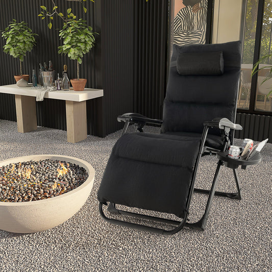 Adjustable Metal Zero Gravity Lounge Chair with Removable Cushion and Cup Holder Tray-Black - Tampa Home & Garden Store