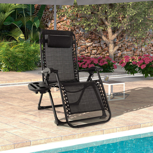 Adjustable Metal Zero Gravity Lounge Chair with Removable Cushion and Cup Holder Tray-Black - Tampa Home & Garden Store