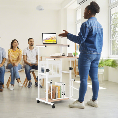 Height Adjustable Mobile Computer Stand-Up Desk with 2 Modes