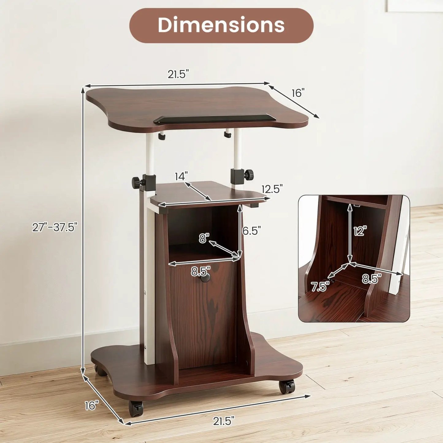 Adjustable Mobile Standing Desk Cart Tilt Desktop