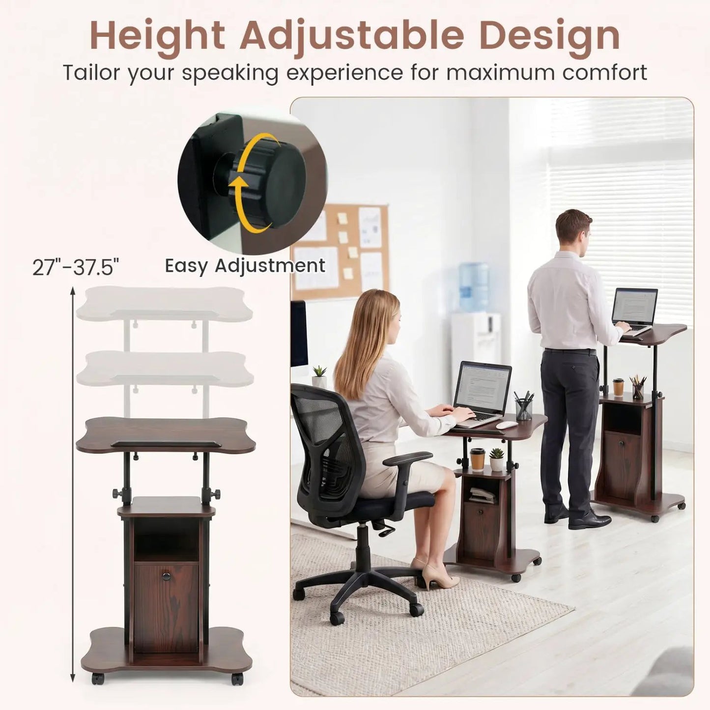 Adjustable Mobile Standing Desk Cart Tilt Desktop