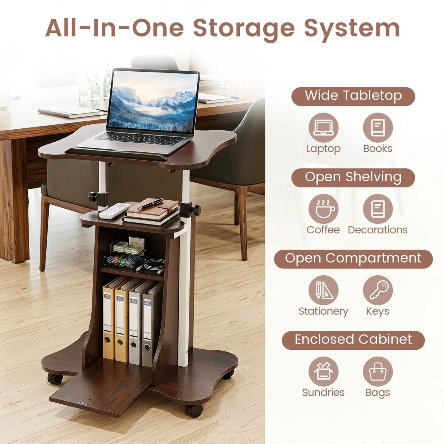 Adjustable Mobile Standing Desk Cart Tilt Desktop