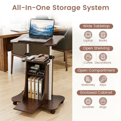 Adjustable Mobile Standing Desk Cart Tilt Desktop