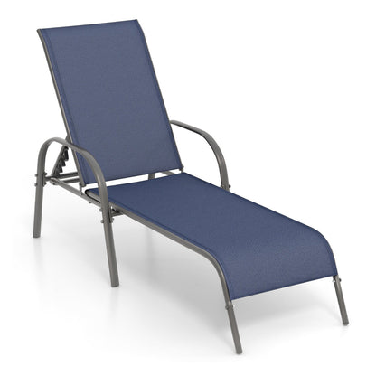 Adjustable Patio Chaise Folding Lounge Chair with Backrest-Black