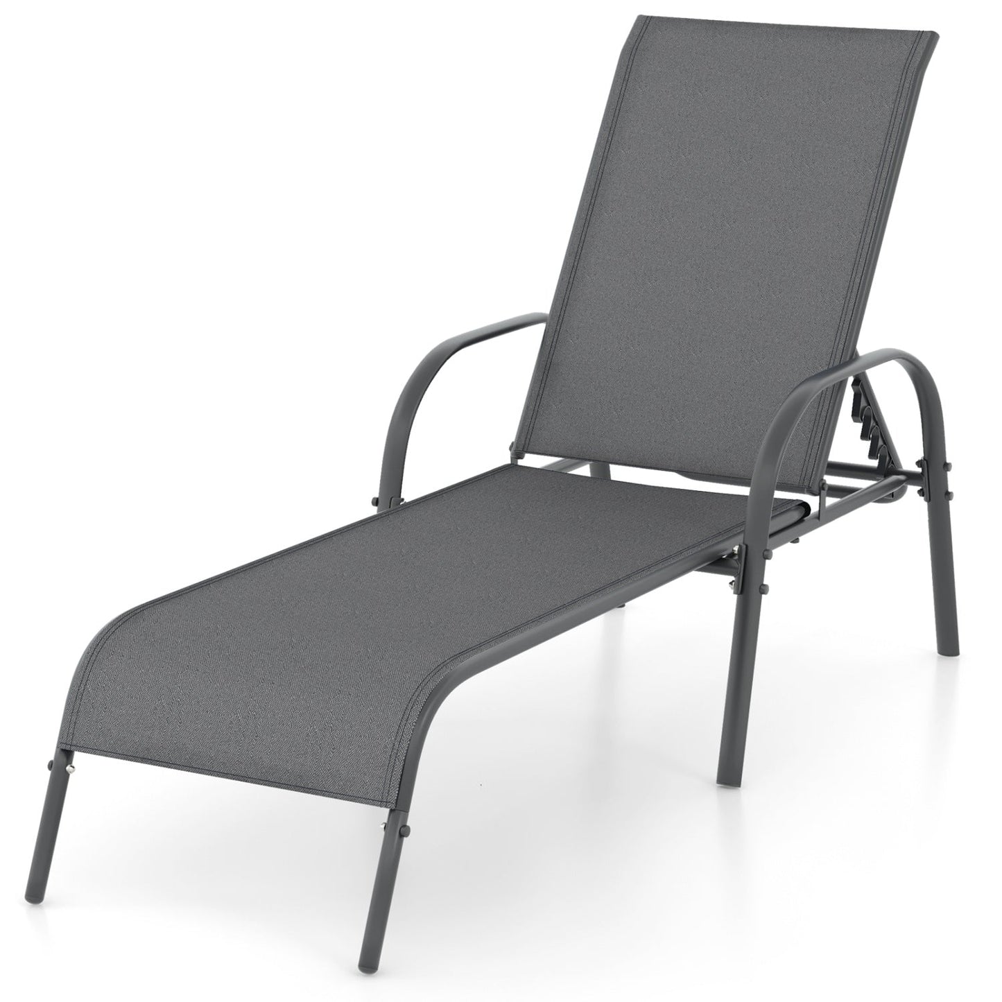 Adjustable Patio Chaise Folding Lounge Chair with Backrest-Black