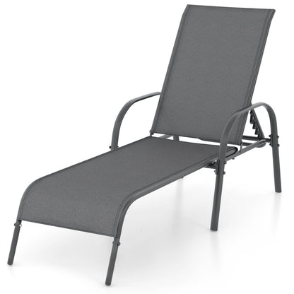 Adjustable Patio Chaise Folding Lounge Chair with Backrest-Black