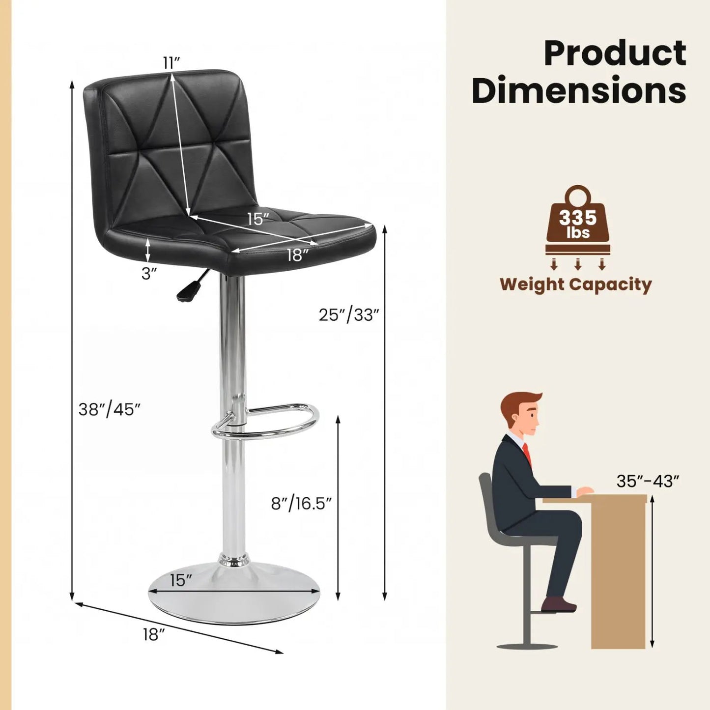Adjustable Swivel Barstools Set of 2 with Back