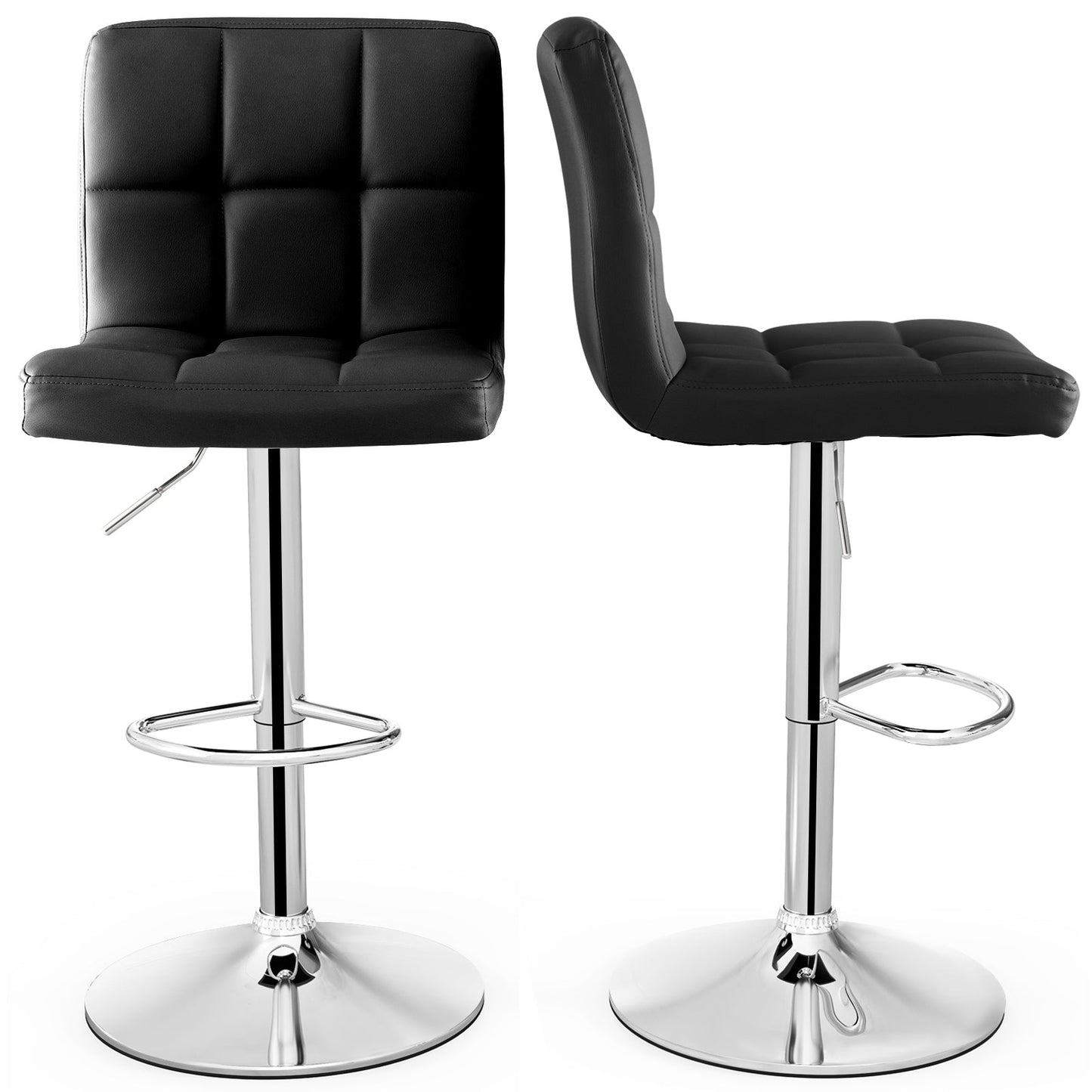 Taburete de bar giratorio ajustable con cuero sintético - Negro