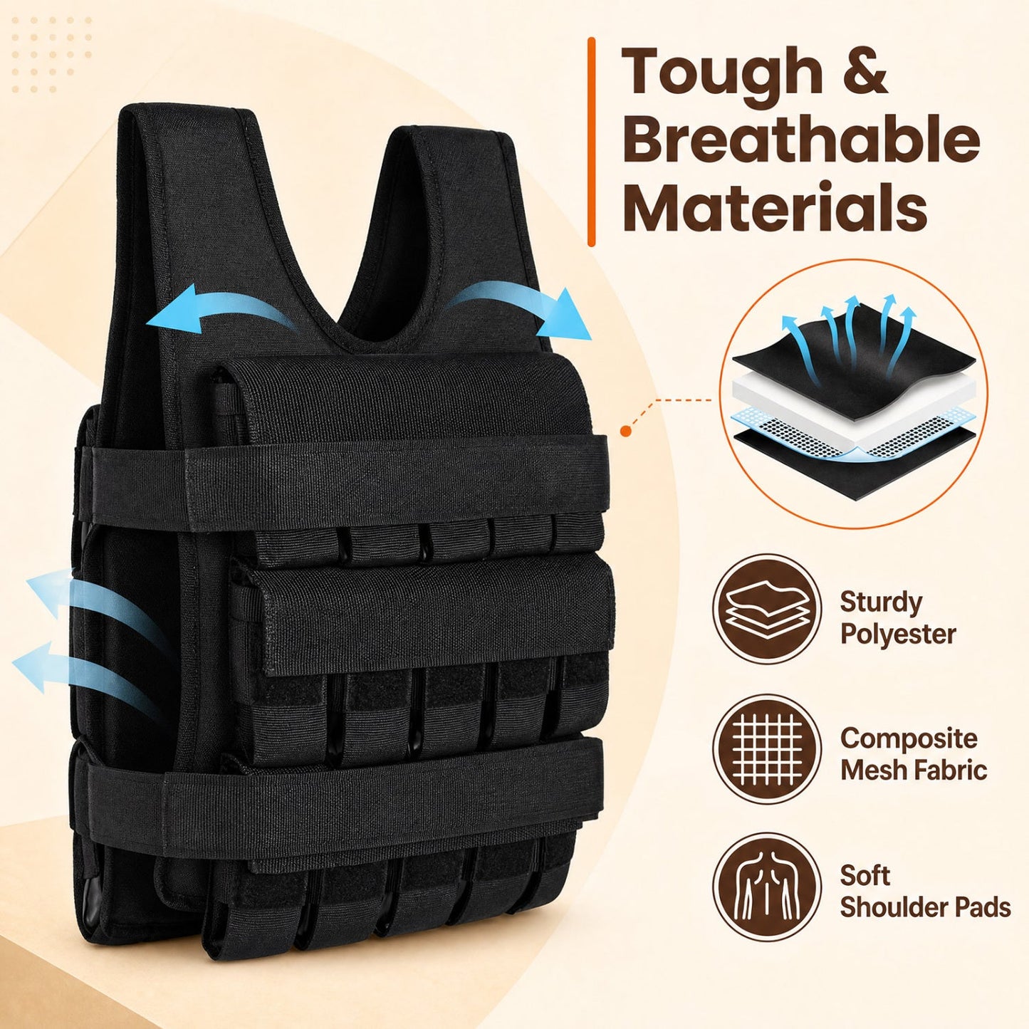 DirectDeals weighted vest with removable iron weights, black, sturdy polyester fabric on Tampa Home & Garden Store