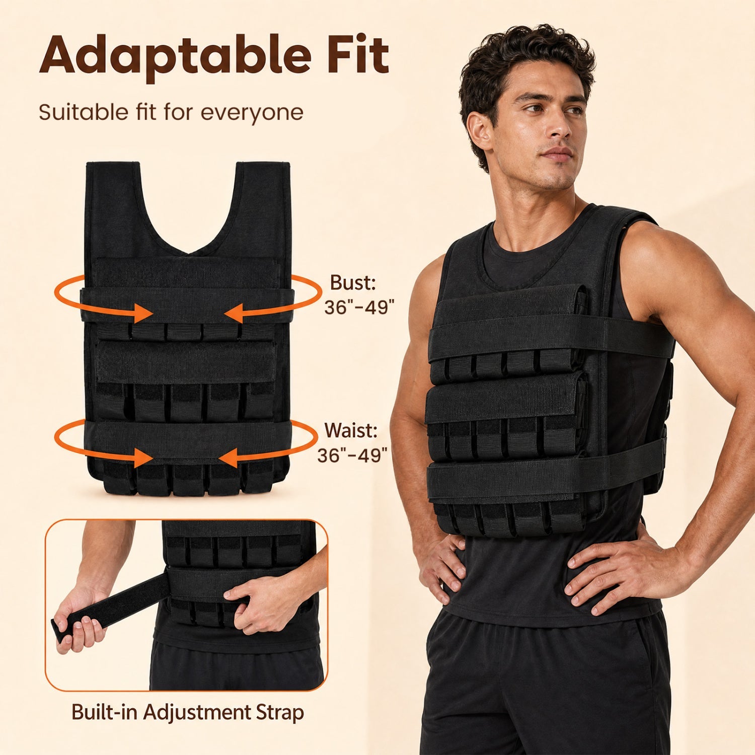 Weighted vest with removable weights, black DirectDeals, adjustable bust/waist 36–49 on Tampa Home & Garden Store