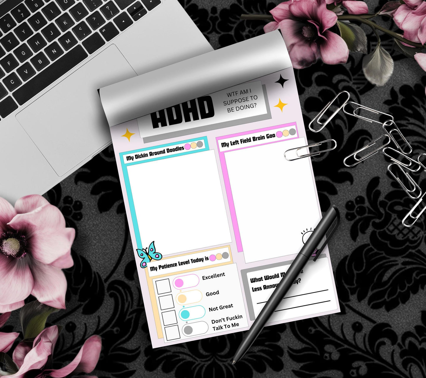 Adult ADHD Humor Notepad, Sarcastic & Sassy, Perfect Gift for Adults Coping with ADHD, Coworkers and Friends - Tampa Home & Garden Store