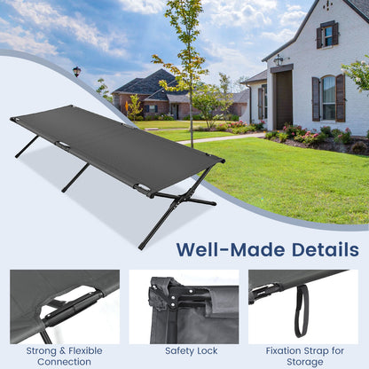 GemGear Adults Kids Folding Camping Cot gray fabric with powder-coated steel frame on Tampa Home & Garden Store