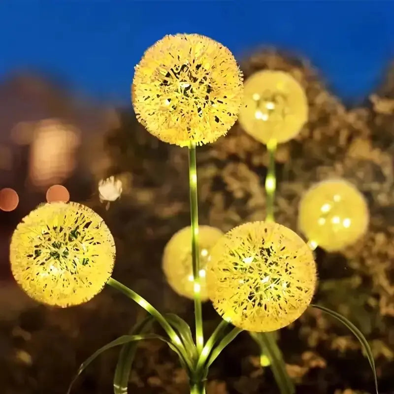 Perfecsy 3-head solar dandelion LED lawn light with warm yellow glow for garden, yard, walkway on Tampa Home & Garden Store
