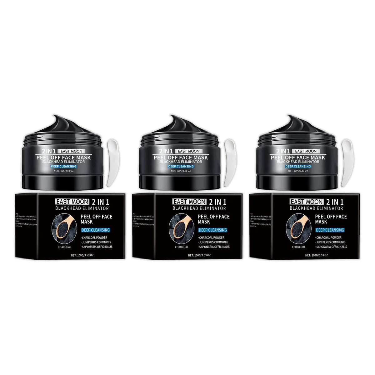 Peel-off face mask jars, 2in1 charcoal blackhead eliminator, East Moon triple-pack on Tampa Home & Garden Store