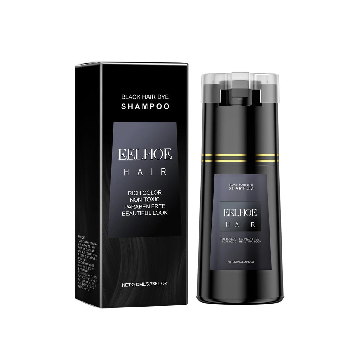 EELHOE Hair Dye Shampoo bottle and black box, 2-piece set, rich color, non-toxic on Tampa Home & Garden Store