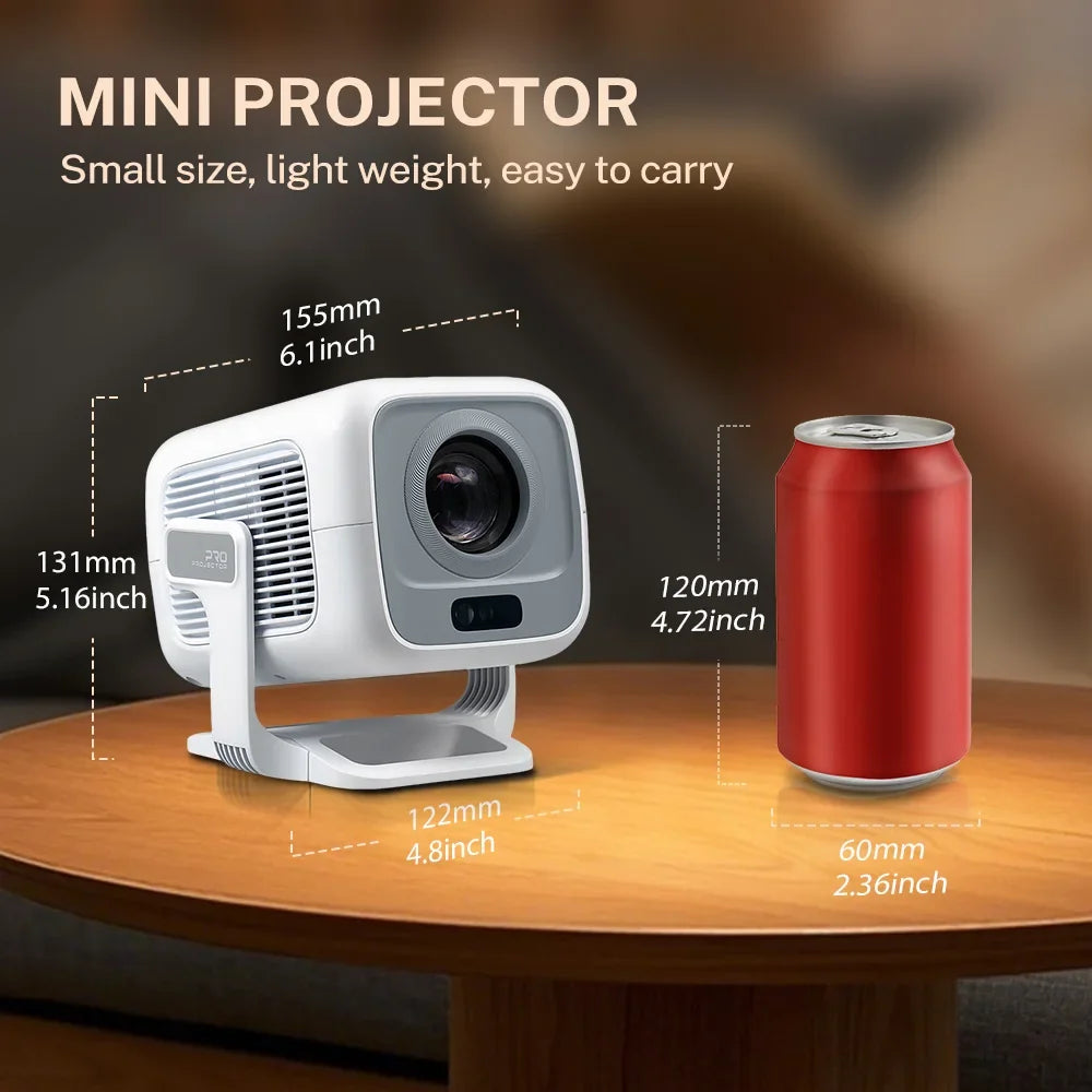 LYNCast X3AR smart outdoor projector, white unit on table beside FLIPSTYLEZLLC red can on Tampa Home & Garden Store