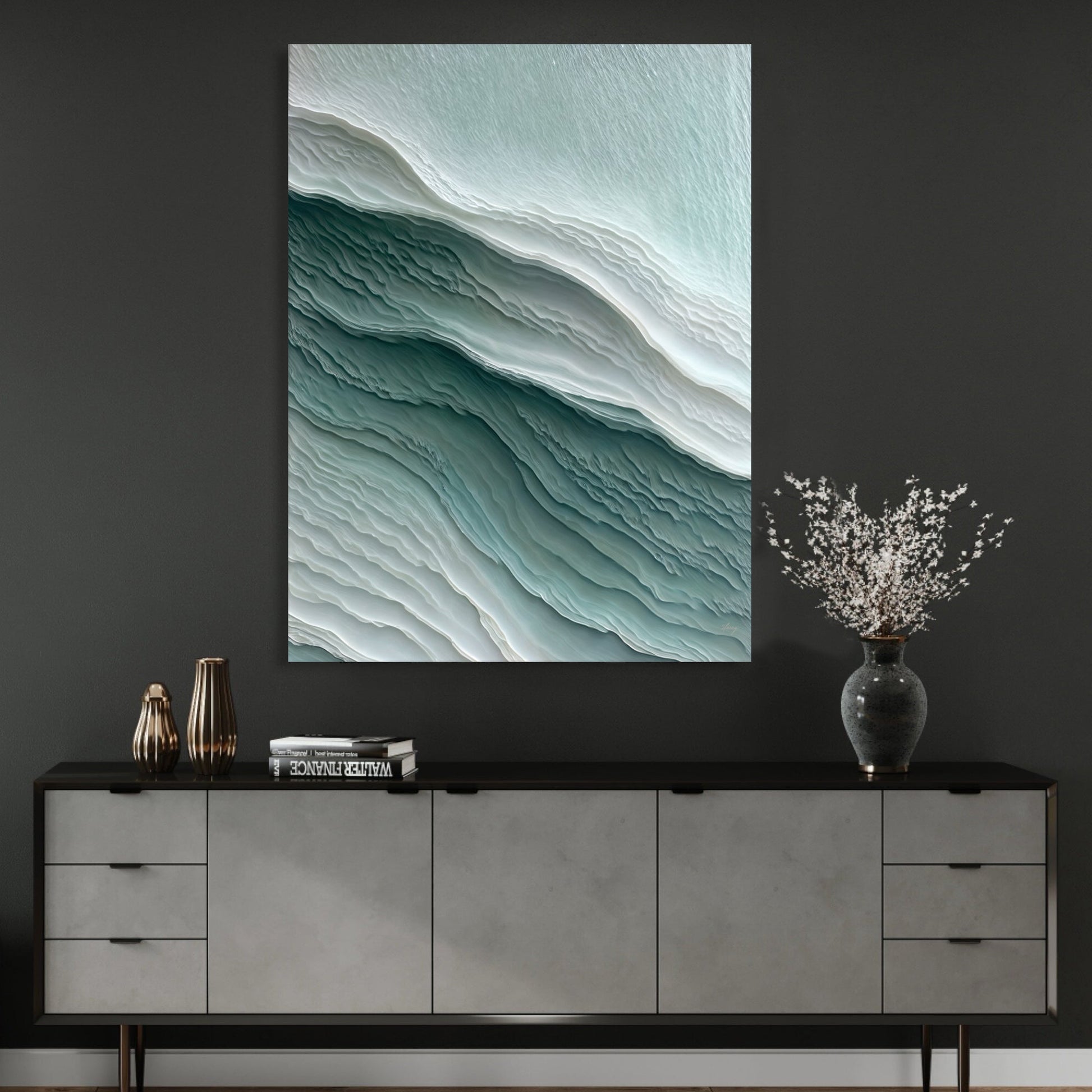 Canvas Print: Aegean Layers, Tailored Canvases crafting canvas with teal and white layered waves on Tampa Home & Garden Store