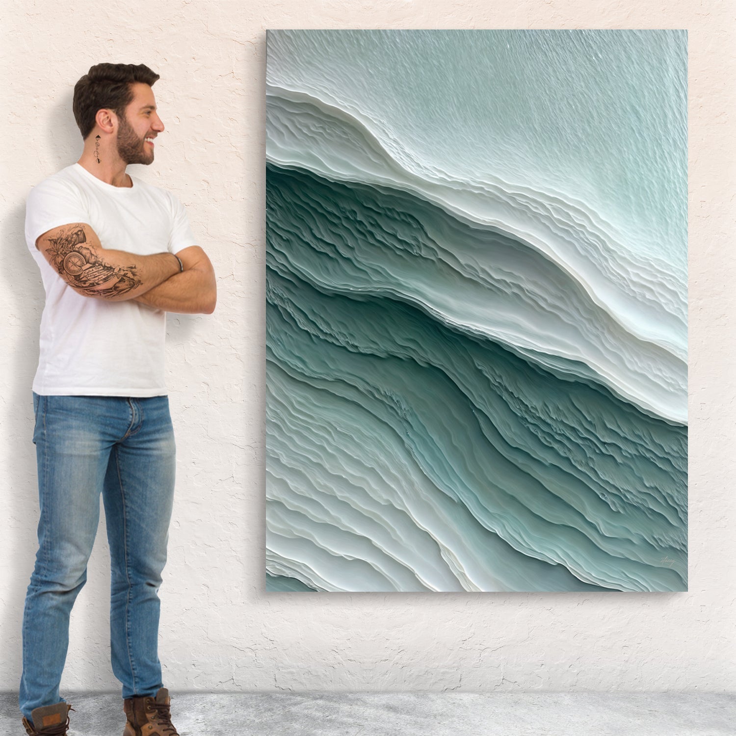 Canvas Print Aegean Layers; teal layered ocean waves on crafting canvas Tailored Canvases on Tampa Home & Garden Store