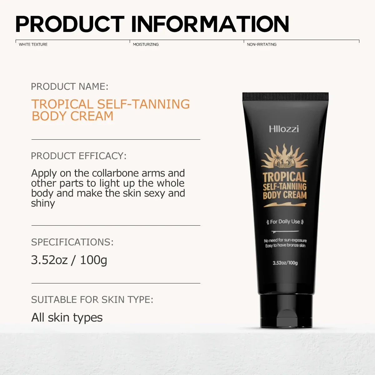 Tropical self-tanning body cream tube by Silcy Skin in black with gold sun logo, 3.5oz/100g on Tampa Home & Garden Store