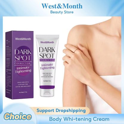 West&Month Dark Spot Corrector kit: purple box and white tube beside a woman's underarm on Tampa Home & Garden Store