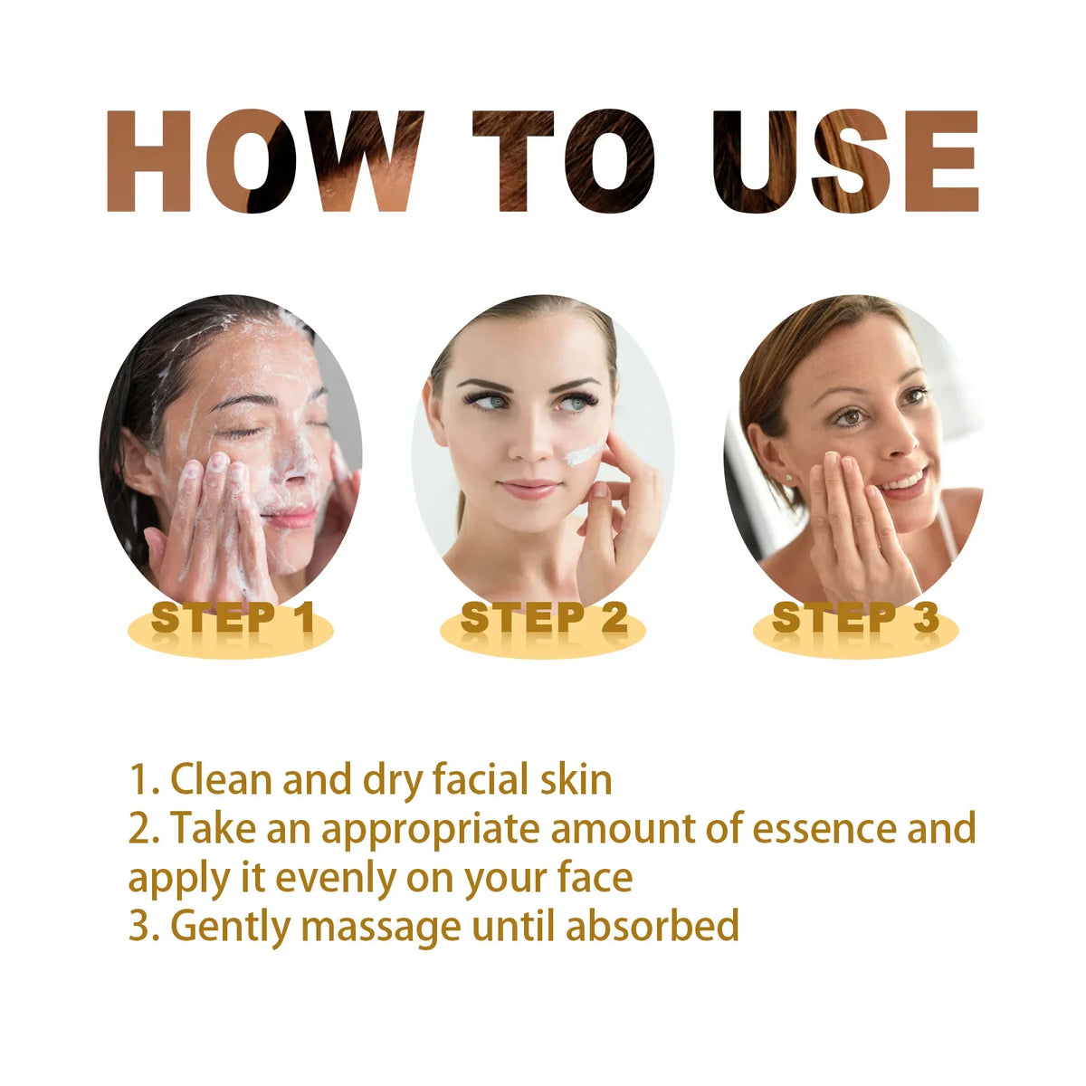 Silcy Skin Centella Asiatica Skin Serum 3-step guide with Step 1–3 circular visuals on Tampa Home & Garden Store