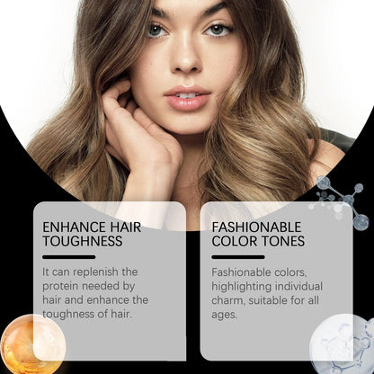 EELHOE multi-color hair dyeing shampoo model with long caramel blonde balayage hair on Tampa Home & Garden Store