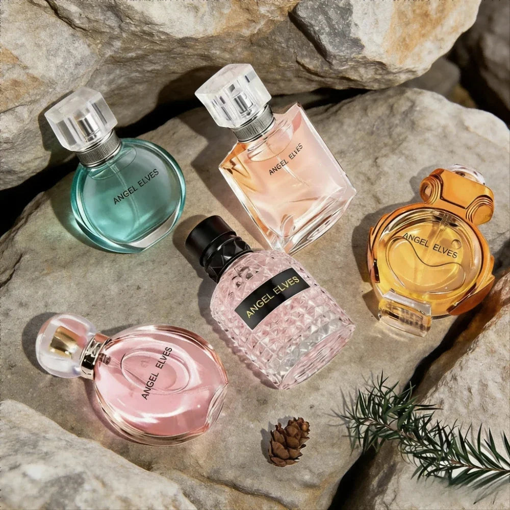 Angel Elves unisex perfume gift set with five colorful glass bottles on rocks on Tampa Home & Garden Store