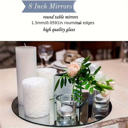 Perfecsy acrylic round dining table mirror plate with candles and flowers on mirrored tray on Tampa Home & Garden Store