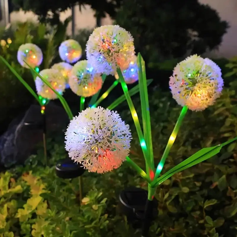 Solar Dandelion LED Lawn Light 3-head stake by Perfecsy, multicolor LEDs for garden yard walkway on Tampa Home & Garden Store