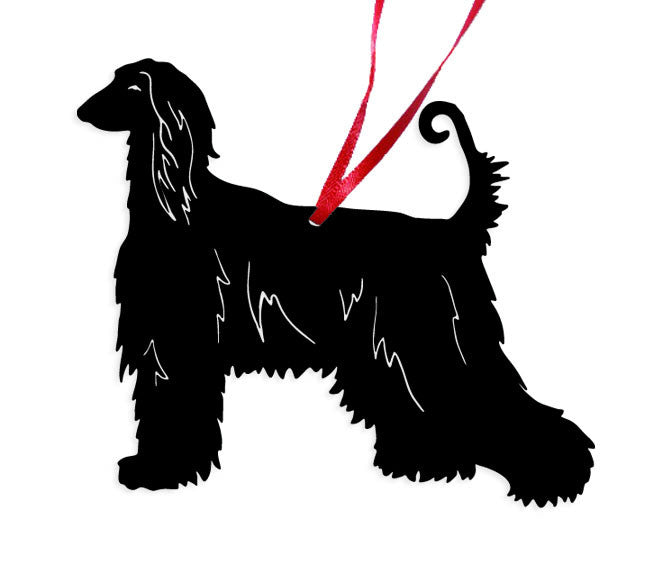 Afghan Hound plant stake silhouette in black with red ribbon on Tampa Home & Garden Store