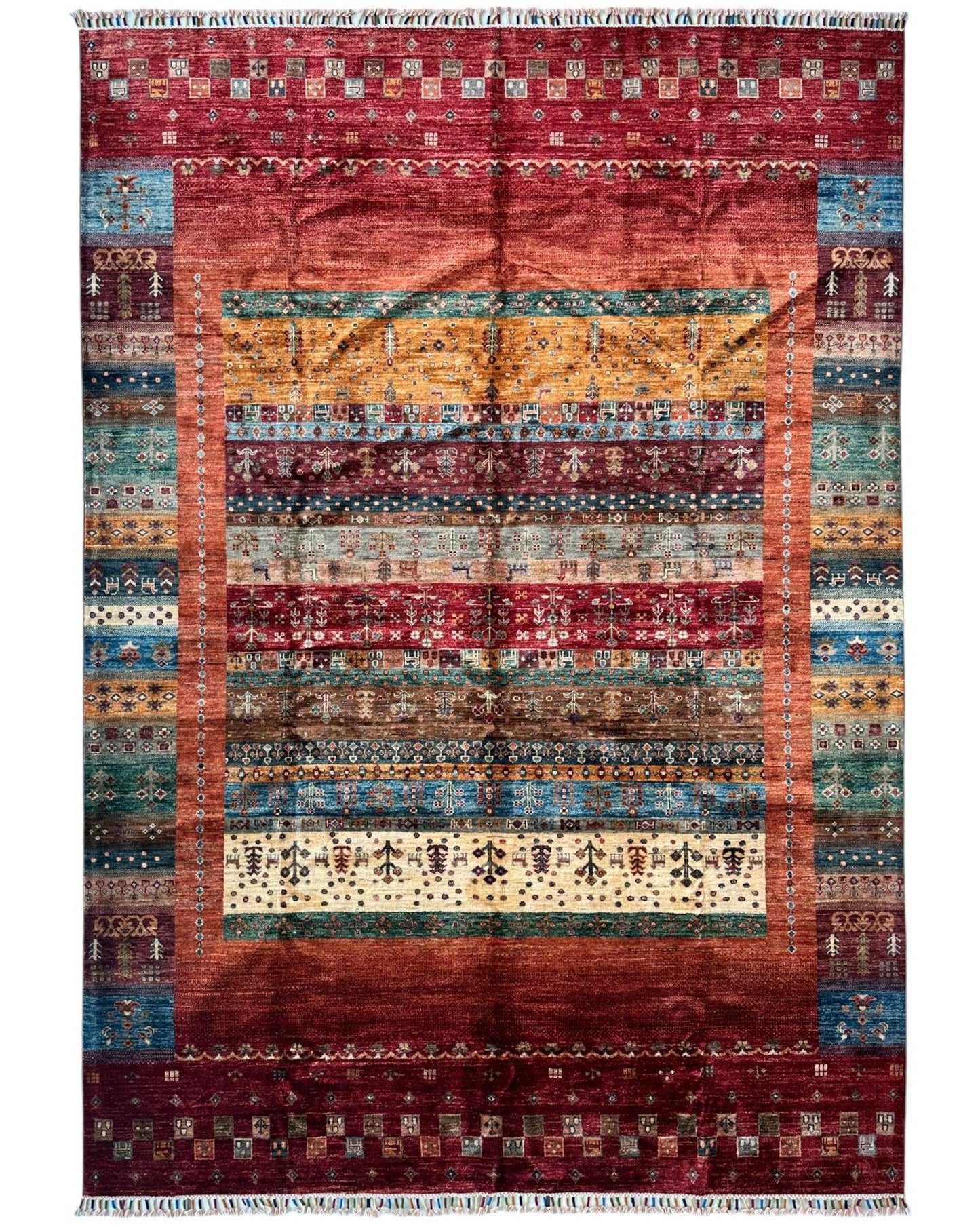 Afghani Khorjin Wool Rug – 7' x 9'10" – Vibrant Geometric & Tribal Patterns - Tampa Home & Garden Store