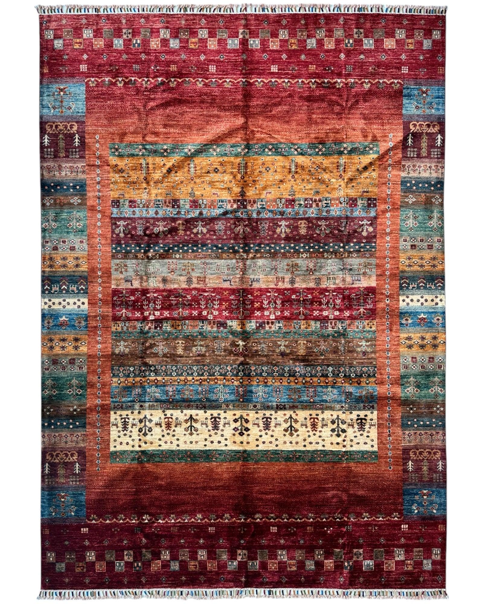 Afghani Khorjin Wool Rug – 7' x 9'10" – Vibrant Geometric & Tribal Patterns - Tampa Home & Garden Store