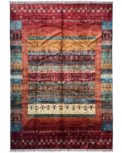 Afghani Khorjin Wool Rug – 7' x 9'10" – Vibrant Geometric & Tribal Patterns - Tampa Home & Garden Store
