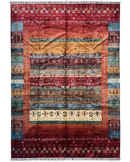 Afghani Khorjin Wool Rug – 7' x 9'10" – Vibrant Geometric & Tribal Patterns - Tampa Home & Garden Store