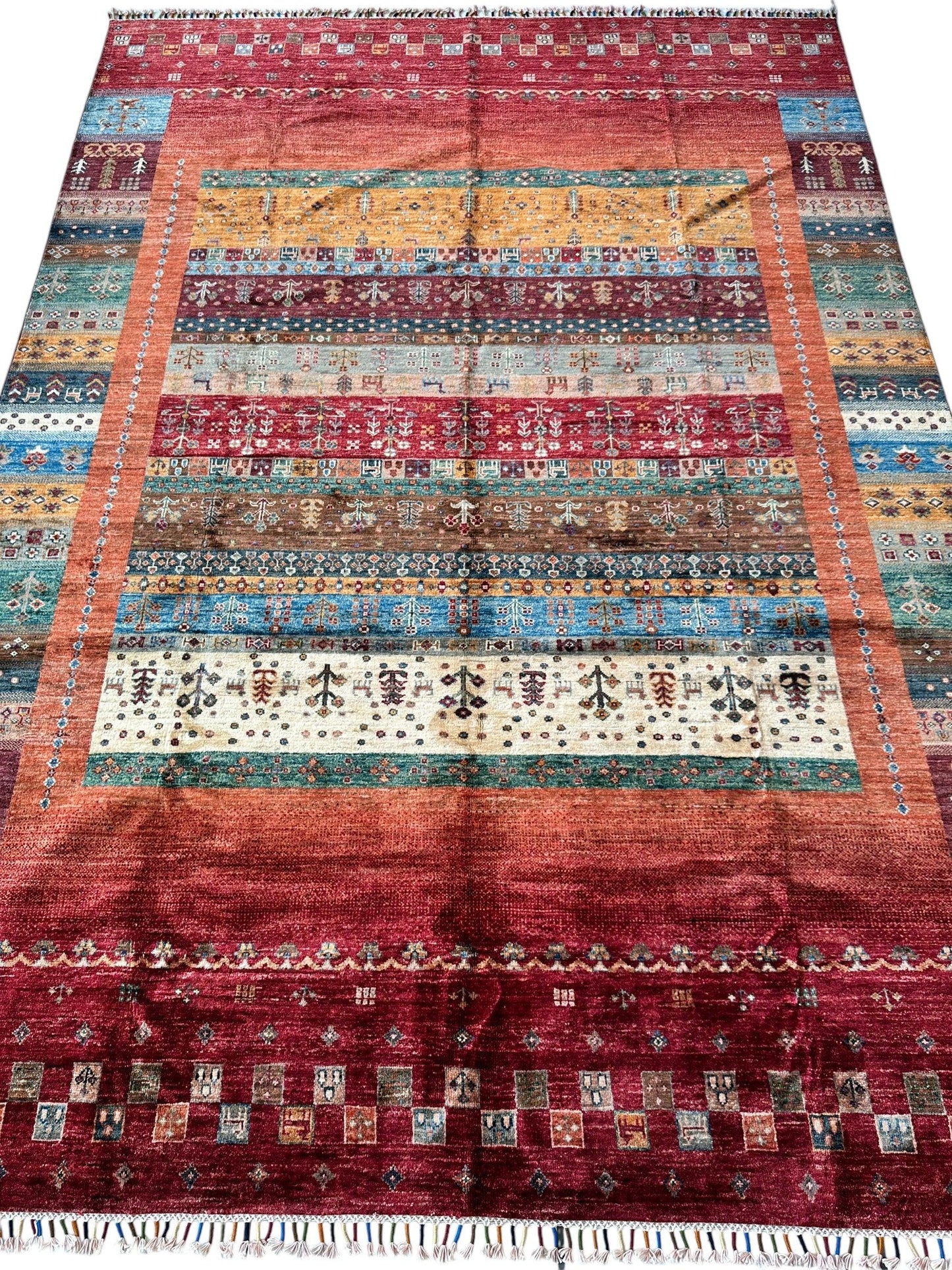 Afghani Khorjin Wool Rug – 7' x 9'10" – Vibrant Geometric & Tribal Patterns - Tampa Home & Garden Store