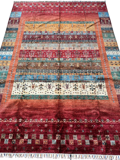 Afghani Khorjin Wool Rug – 7' x 9'10" – Vibrant Geometric & Tribal Patterns - Tampa Home & Garden Store