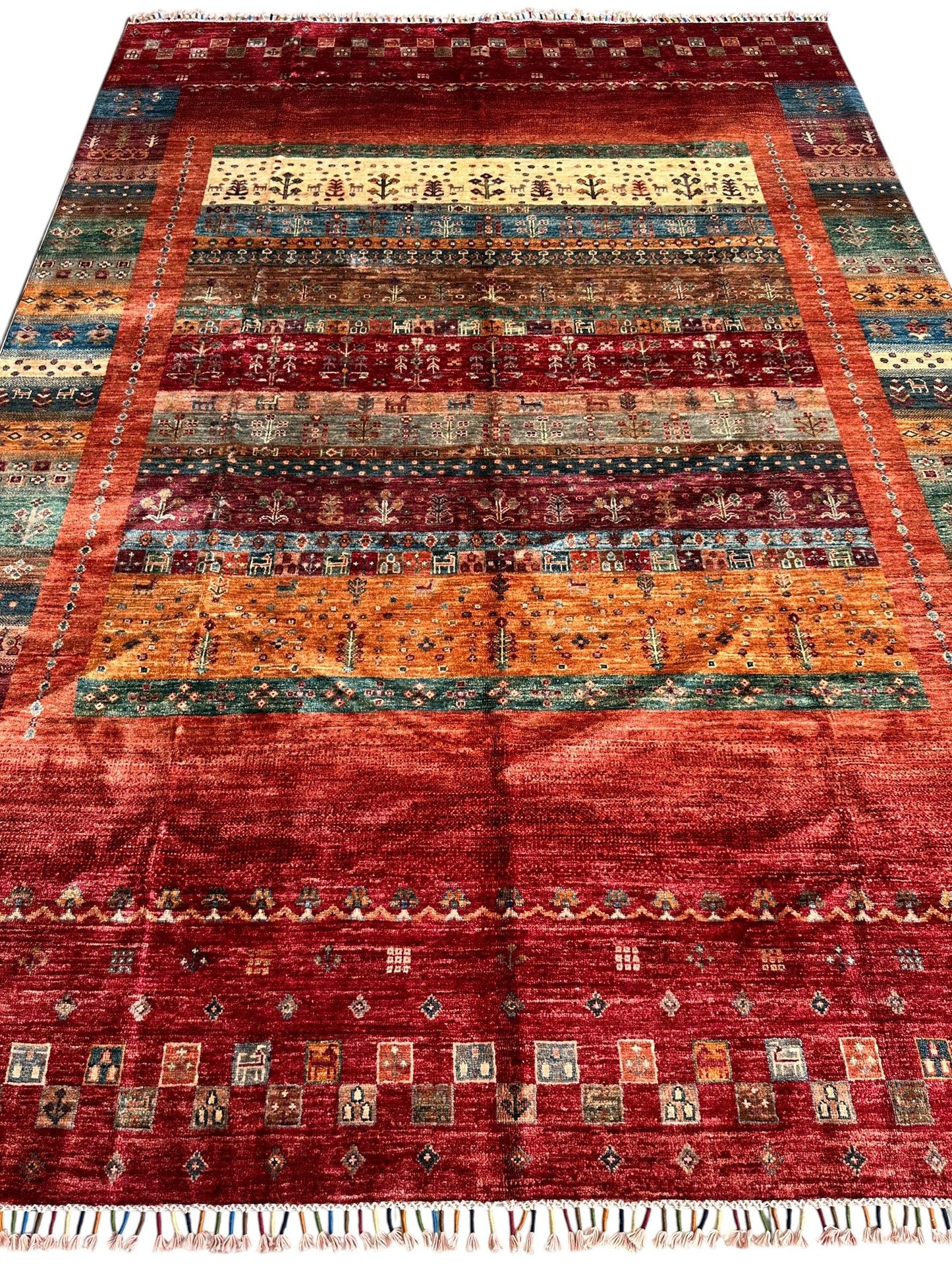 Afghani Khorjin Wool Rug – 7' x 9'10" – Vibrant Geometric & Tribal Patterns - Tampa Home & Garden Store