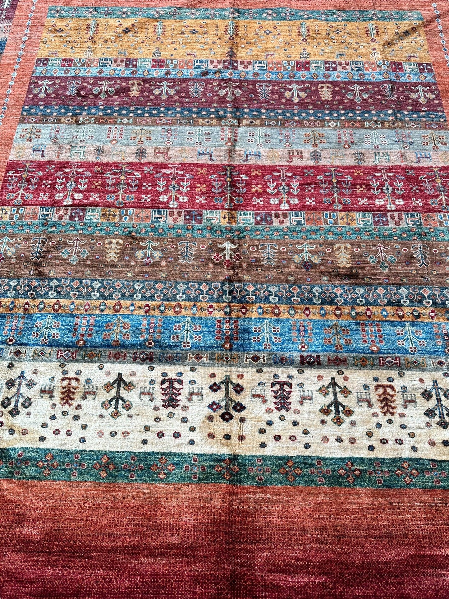 Afghani Khorjin Wool Rug – 7' x 9'10" – Vibrant Geometric & Tribal Patterns - Tampa Home & Garden Store