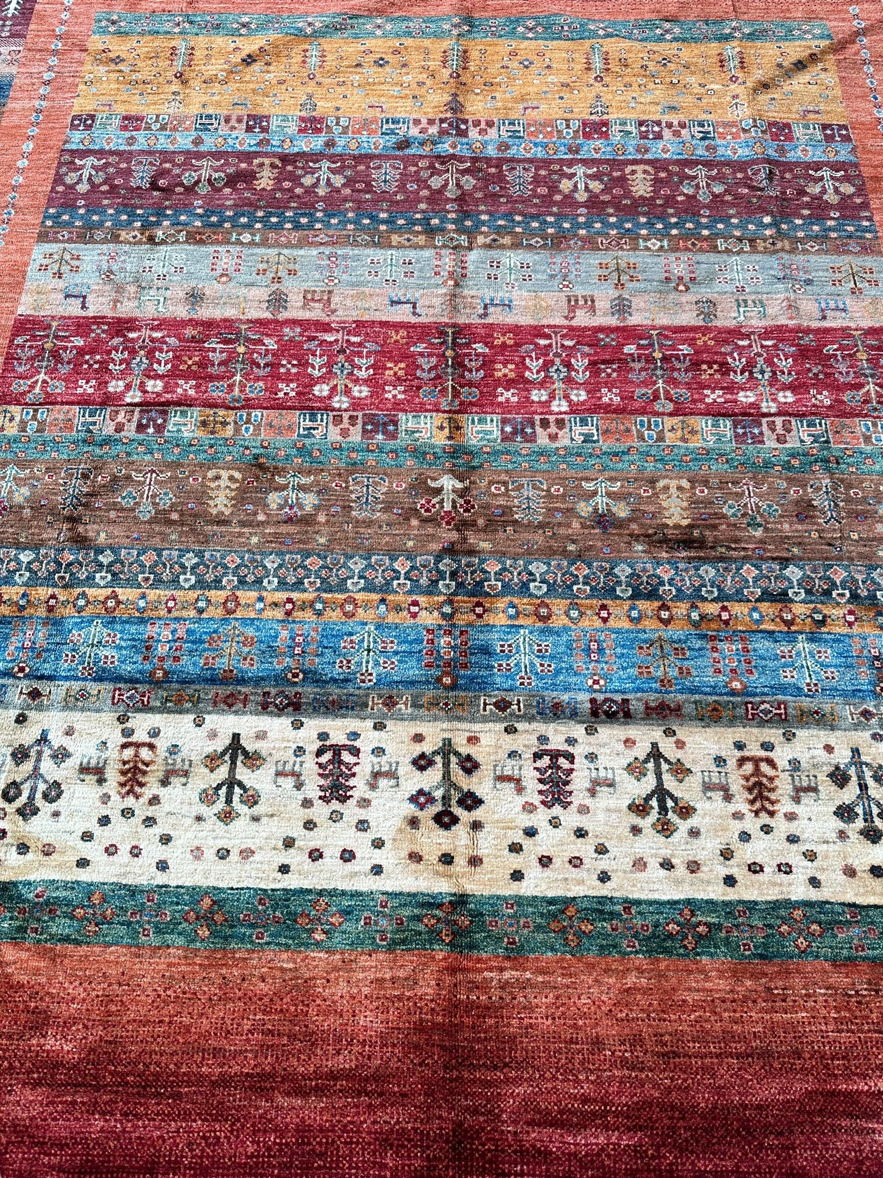 Afghani Khorjin Wool Rug – 7' x 9'10" – Vibrant Geometric & Tribal Patterns - Tampa Home & Garden Store