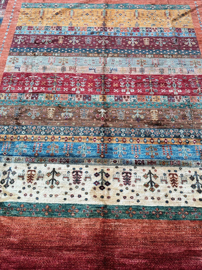 Afghani Khorjin Wool Rug – 7' x 9'10" – Vibrant Geometric & Tribal Patterns - Tampa Home & Garden Store