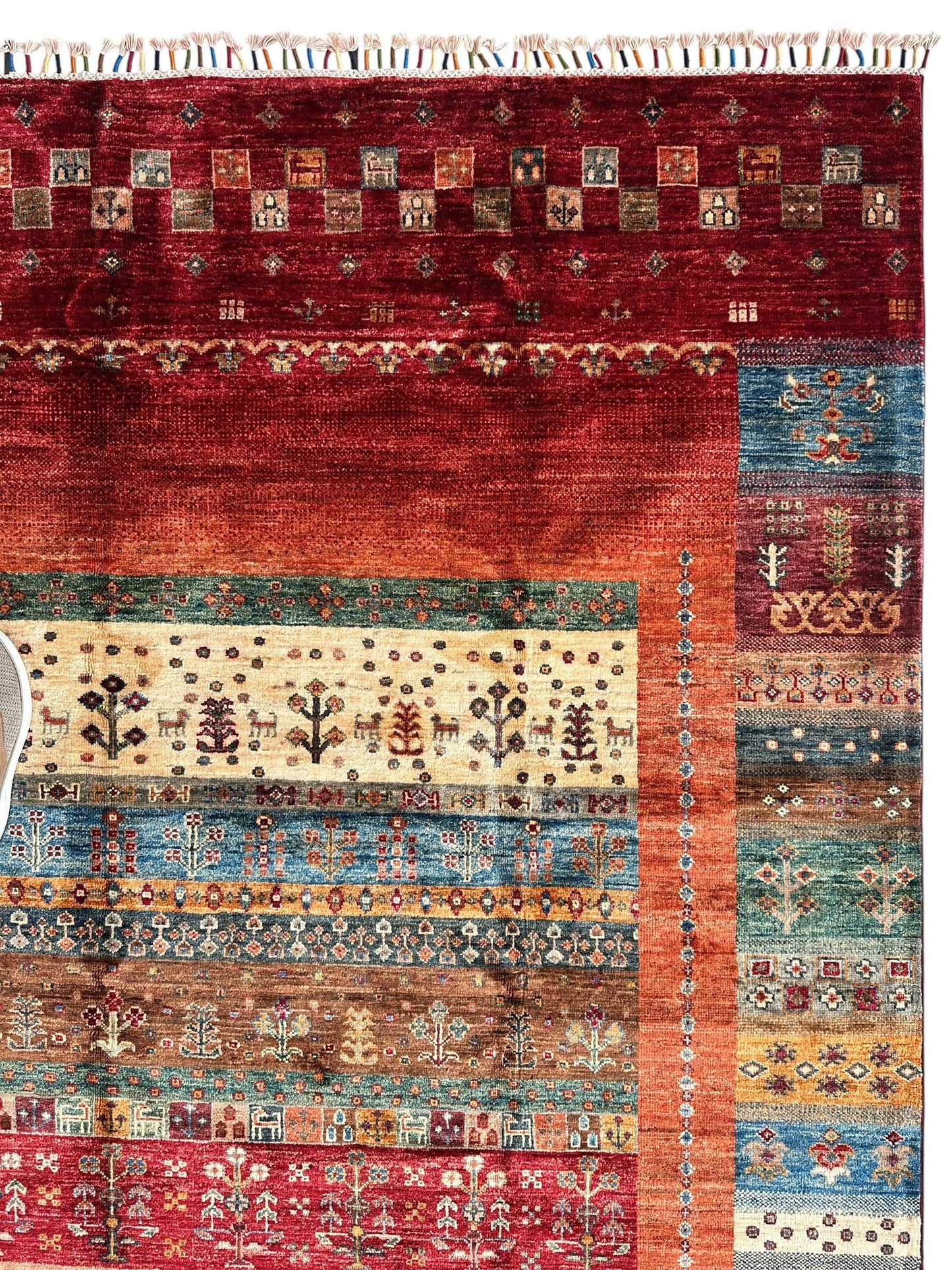 Afghani Khorjin Wool Rug – 7' x 9'10" – Vibrant Geometric & Tribal Patterns - Tampa Home & Garden Store
