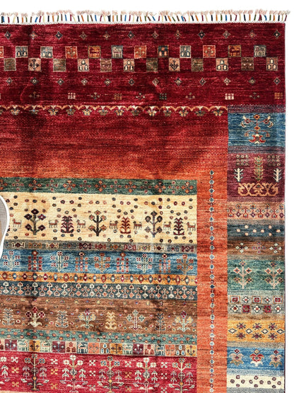 Afghani Khorjin Wool Rug – 7' x 9'10" – Vibrant Geometric & Tribal Patterns - Tampa Home & Garden Store